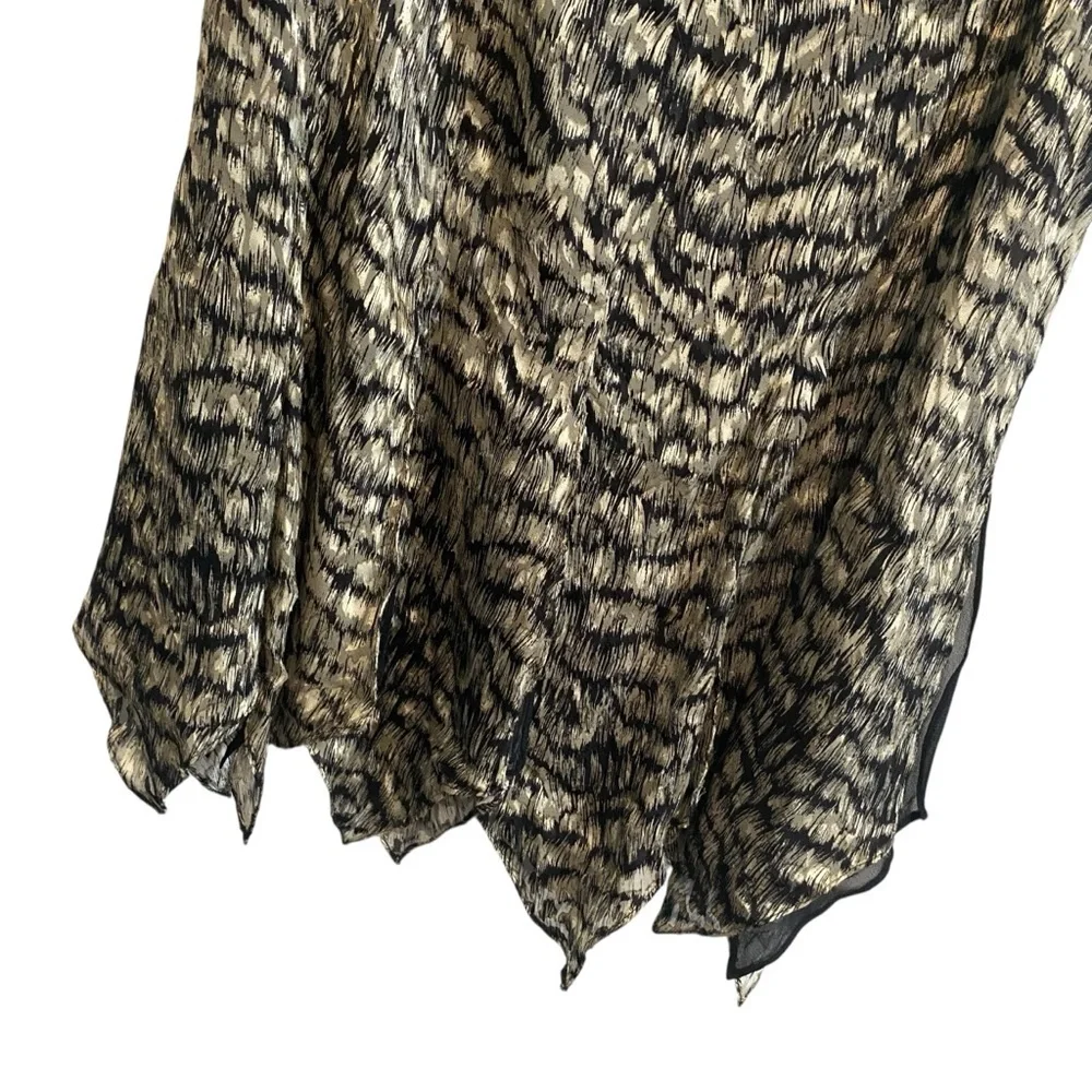 Dana Buchman Vintage Black and Gold Printed Silk Blend Midi Skirt Size 4